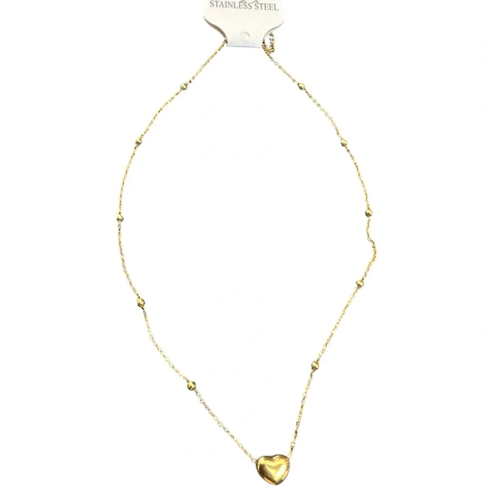 🌺Gold Heart Pendant Necklace with Beaded Chain